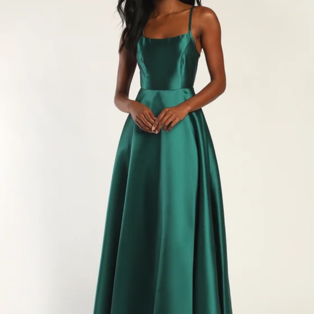 Fete Fantasy Emerald Green Taffeta Backless A-Line Maxi Dress